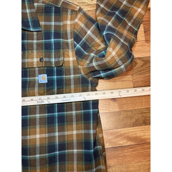 Carhartt Loose Fit Heavyweight Flannel Plaid Green Orange Shirt Mens L Tall NWT - Picture 9 of 9